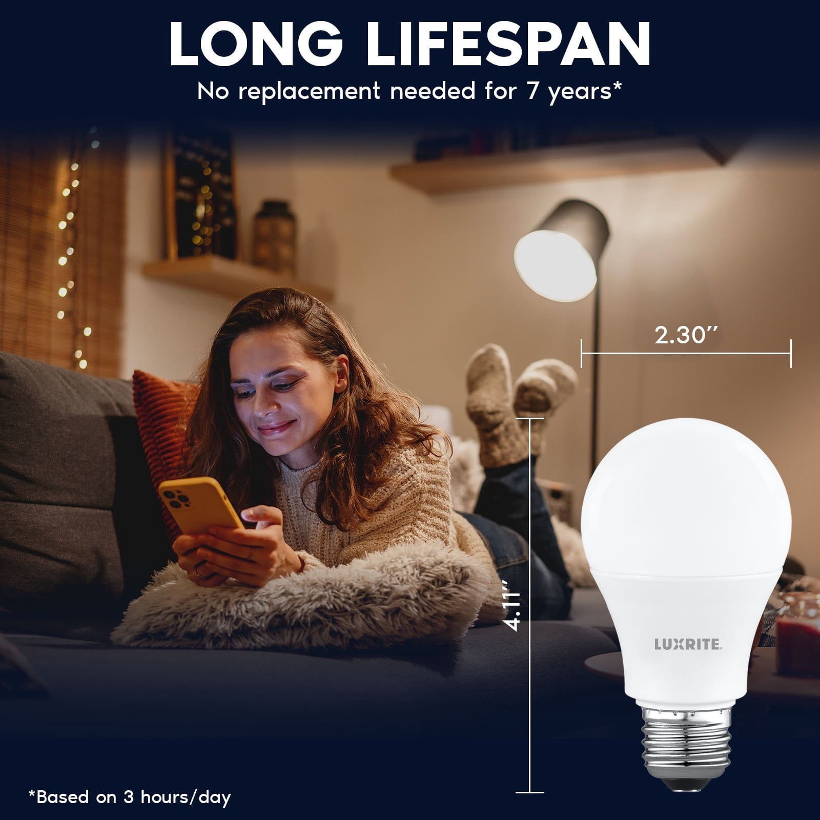 Luxrite A19 LED Light Bulb 9.5W=75W 3500K 1100 Lumens Non-Dimmable E26 Base Enclosed Fixture Rated Damp Rated ETL 96-Pack