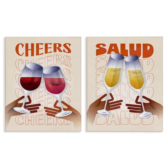 Stupell Industries Midcentury Modern Cheers Food & Beverage Painting Wrapped Canvas Art Print Wall Art, 16 x 20, Set of 2