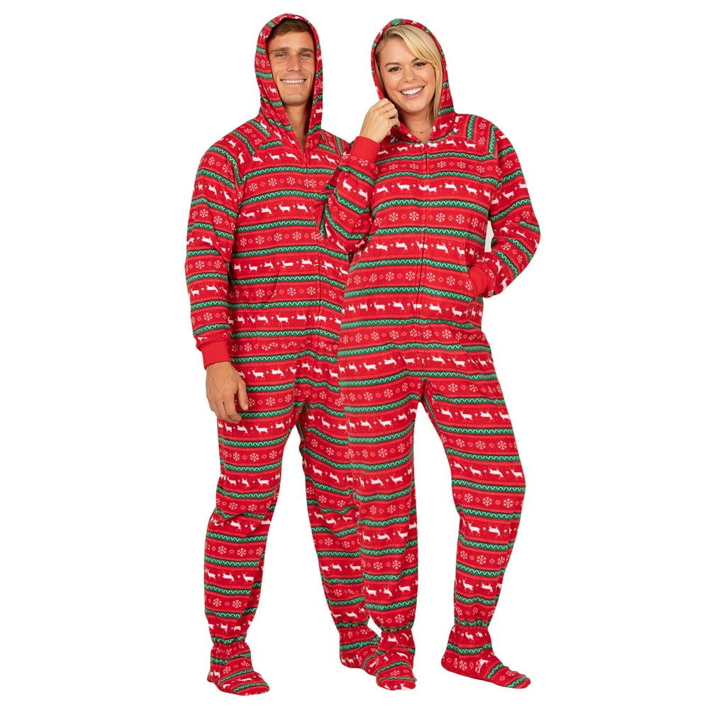 Footed Pajamas - Footed Pajamas - Nordic Christmas Adult Hoodie Fleece ...