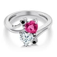 thumbnail image 3 of Gem Stone King 925 Sterling Silver Pink Created Sapphire White Moissanite and Black Diamond Ring for Women (1.63 Cttw, Heart Shape 6MM, Gemstone September Birthstone, Size 5), 3 of 6