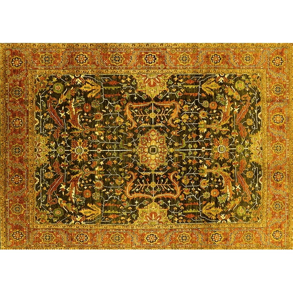 Ahgly Company Indoor Rectangle Oriental Yellow Industrial Area Rugs, 8' x 10'