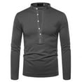 thumbnail image 3 of Mens Solid Deep V Stand Neck Long Sleeve Button T-shirt Casual Tops Blouse, 3 of 9