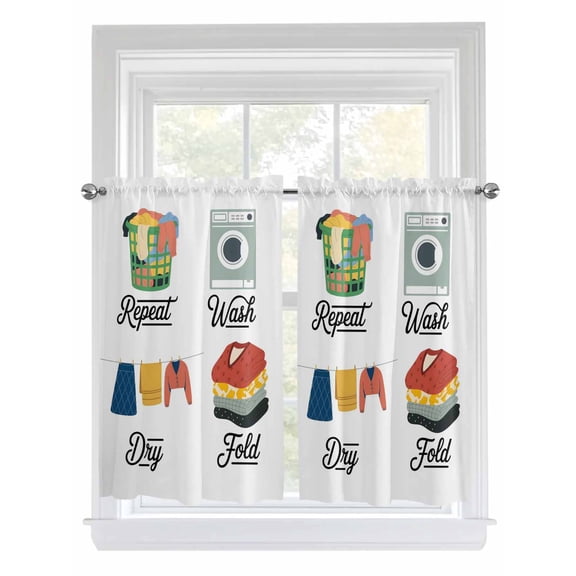 Laundry Room 2 Panel Kitchen Curtains for Windows, Wash Repeat Dry Fold Simple Drawn Bathroom Privacy Curtain, Home Décor Window Treatment for Bedroom/Living Room 55"x45"