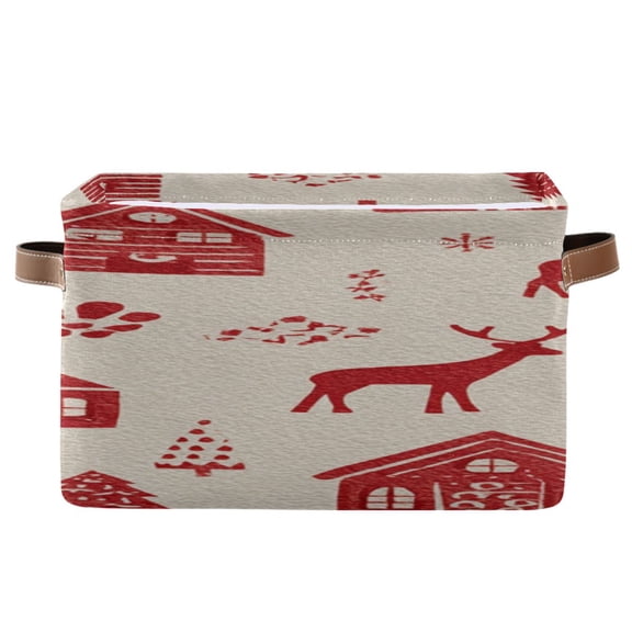 Red Reindeer Christmas Tree House Square Storage Bins with Handles Collapsible Containing Box 1 Pack