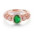 thumbnail image 2 of Gem Stone King 18K Rose Gold Plated Silver Green Nano Emerald and White Moissanite Engagement Ring for Women | 0.78 Cttw | Oval 7X5MM | Gemstone May Birthstone | Size 9, 2 of 3