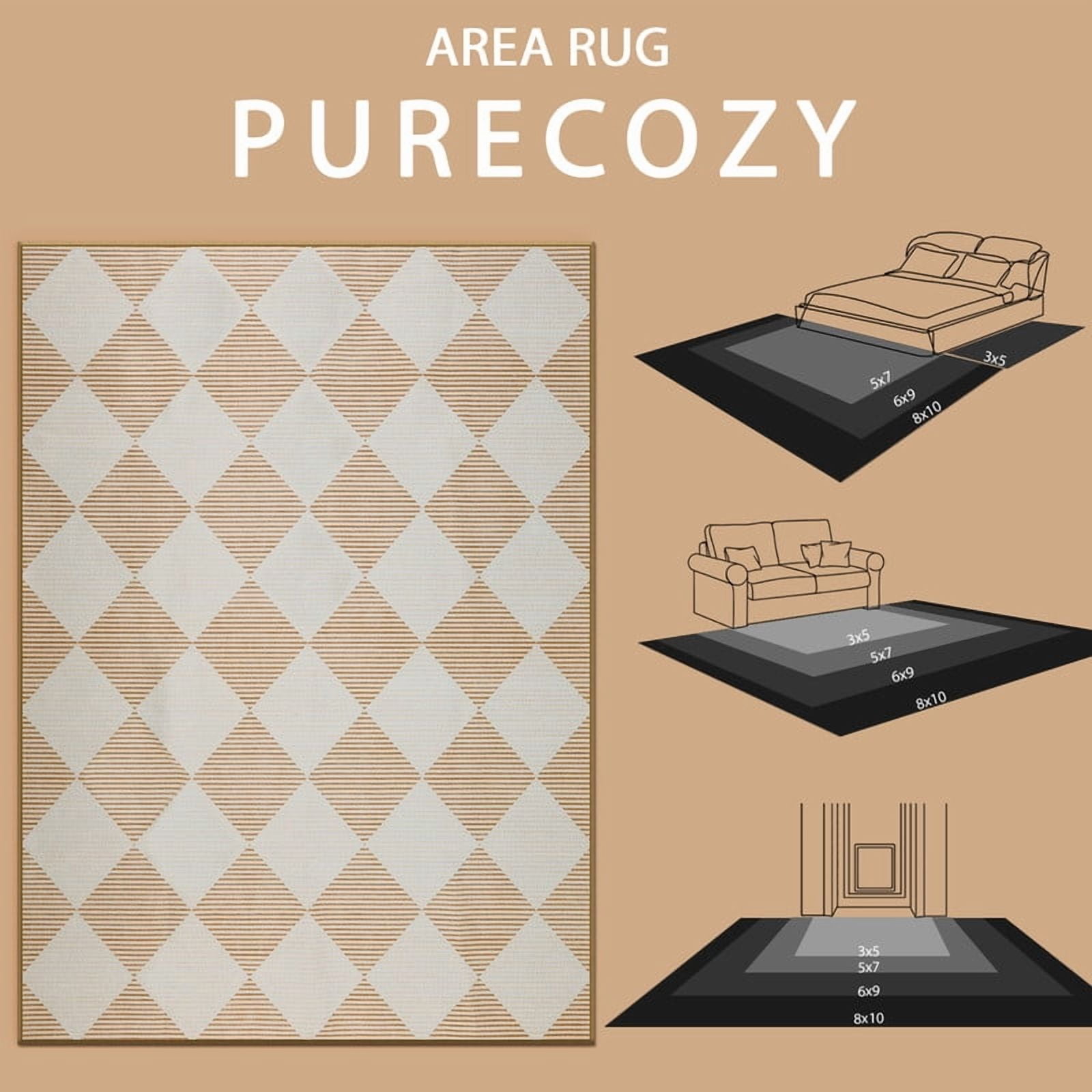 SUNDEREY 3'x5' Easy Jute Area Rugs for Entryway, Washable Non-Slip Modern Rugs for Living Room, Farmhouse Diamond Checkered Rug, Moroccan Soft Low Pile Carpet for Bedroom Office Dining Room, Beige