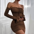 thumbnail image 3 of Tiqkatyck Dresses for Women Date Night, Women's Long Sleeve Wrap Chest Dress with Pleated Front Strap Flared Sleeve Bodycon Dress, Summer Dresses for Women 2024 Coffee, 3 of 7