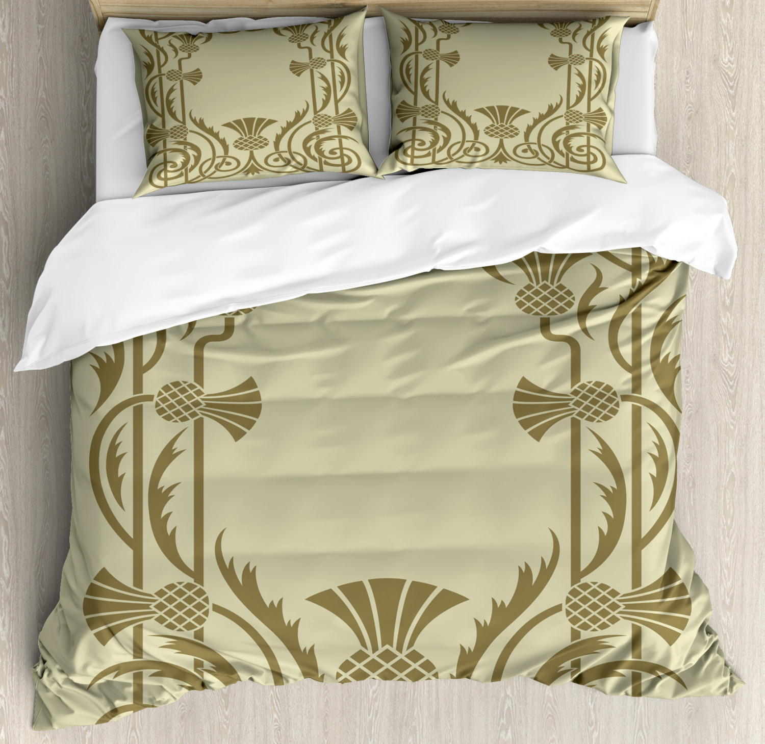 Art Nouveau King Size Duvet Cover Set, Botanical Framework with