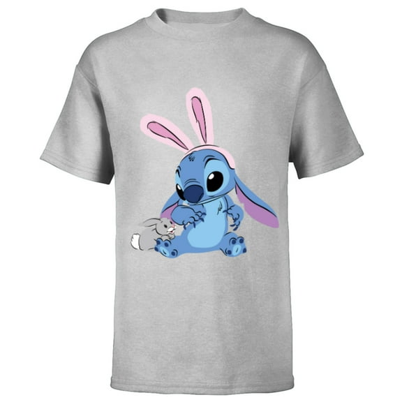 Disney Stitch in Easter Bunny Costume with Cute Fuzzy Friend - Short Sleeve T-Shirt for Kids - Customized-Athletic Heather