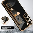 thumbnail image 2 of Designed for Samsung Galaxy S22 Case with Strap Luxury Love Heart Plating Gold Bumper Phone Cover Wristband Kickstand Full Body Protective Slim Case for Women - Black, 2 of 10