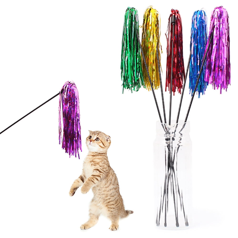 5pcs Funny Pet Dog Cat Kitten Teaser Dragonfly Wire Chaser Toy Wand Colourful 