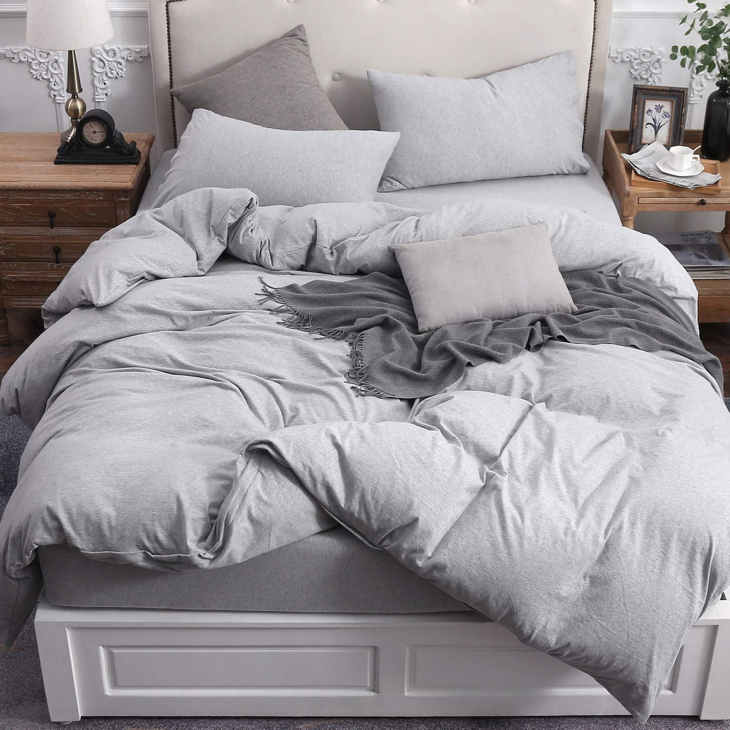 PURE ERA Duvet Cover Set - Ultra Soft Heather Jersey Knit Cotton Home  Bedding Solid Gray Twin Size, 1 Comforter Cover and 1 Pillow Sham