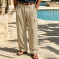 thumbnail image 5 of Mens Baggy Cargo Pants Cotton Linen Button Closure Loosepants Casual Outdoors Work Khaki L, 5 of 8