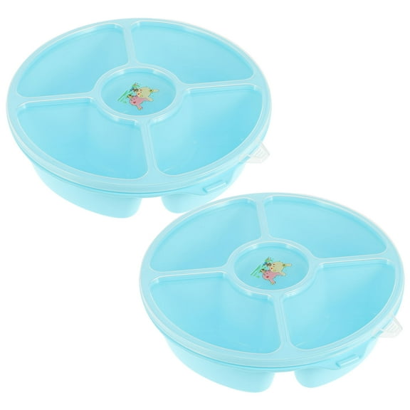 Masteelf Blue Plastic Snack Tray with Lid for Fruit Storage 6 Compartment Serving Tray Set
