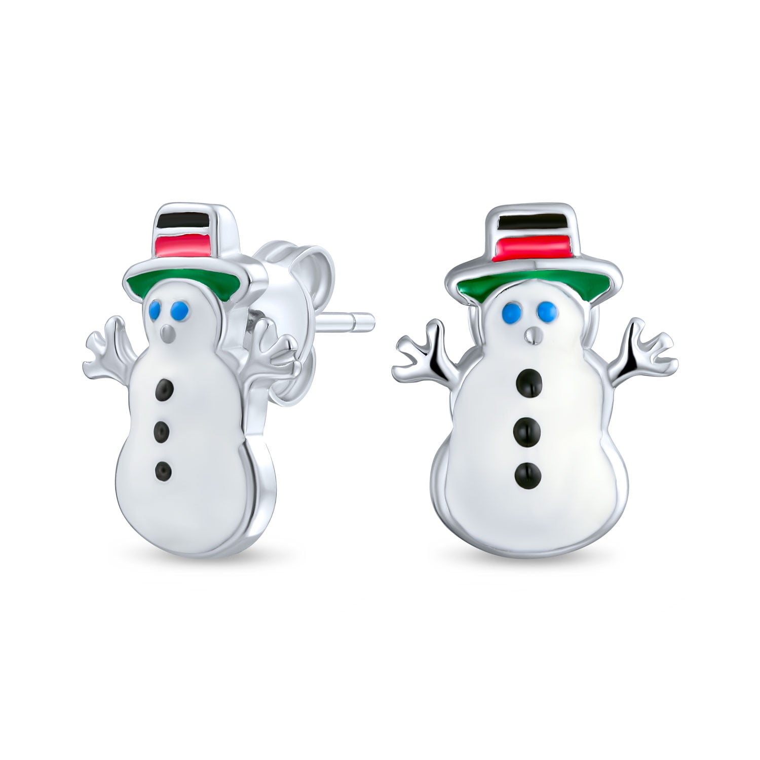 925 Sterling Silver Christmas Mini Snowman Earrings Snow Man Stud Girls 