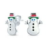 Winter Christmas Small White Enamel Snowman Stud Earrings .925 Silver
