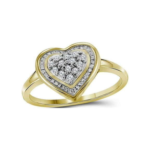 Diamond Princess 10kt Yellow Gold Womens Round Diamond Heart Frame Cluster Ring 1/10 Cttw