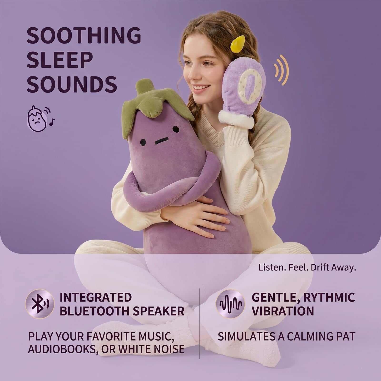 Okya Hugging Pillow for Adults, Heated Patting Okya Plush Long Pillow with Bluetooth Recording for Nighttime Rest
