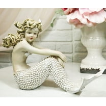 Vintage Ocean Atlantis Pretty Mermaid Girl With Beaded Tail Sitting Figurine