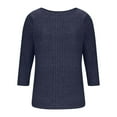 thumbnail image 5 of Women 3/4 Sleeve Sweater Tops Heart Printed Crew Neck Rib-knit Pullover Casual Tee Shirt Valentines Day Clothes (M, Navy A), 5 of 5