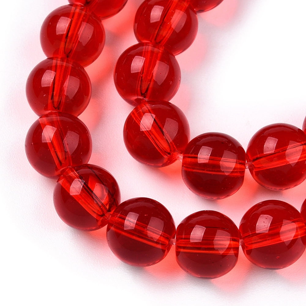 20 Strand Transparent Glass Beads Strands Round Red 8~8.5mm Hole: 1.5mm 51~53pcs/strand 14.96 inch~15.55 inch(38~39.7cm)