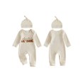 thumbnail image 3 of Cjfdfy Newborn Baby Boy Girl Fall Outfit Auntie's Lil Dude Letter Embroidery Ribbed Long Sleeve Romper And Hat Set Infant Cute Coming Home Outfit 0-9 Months, 3 of 9
