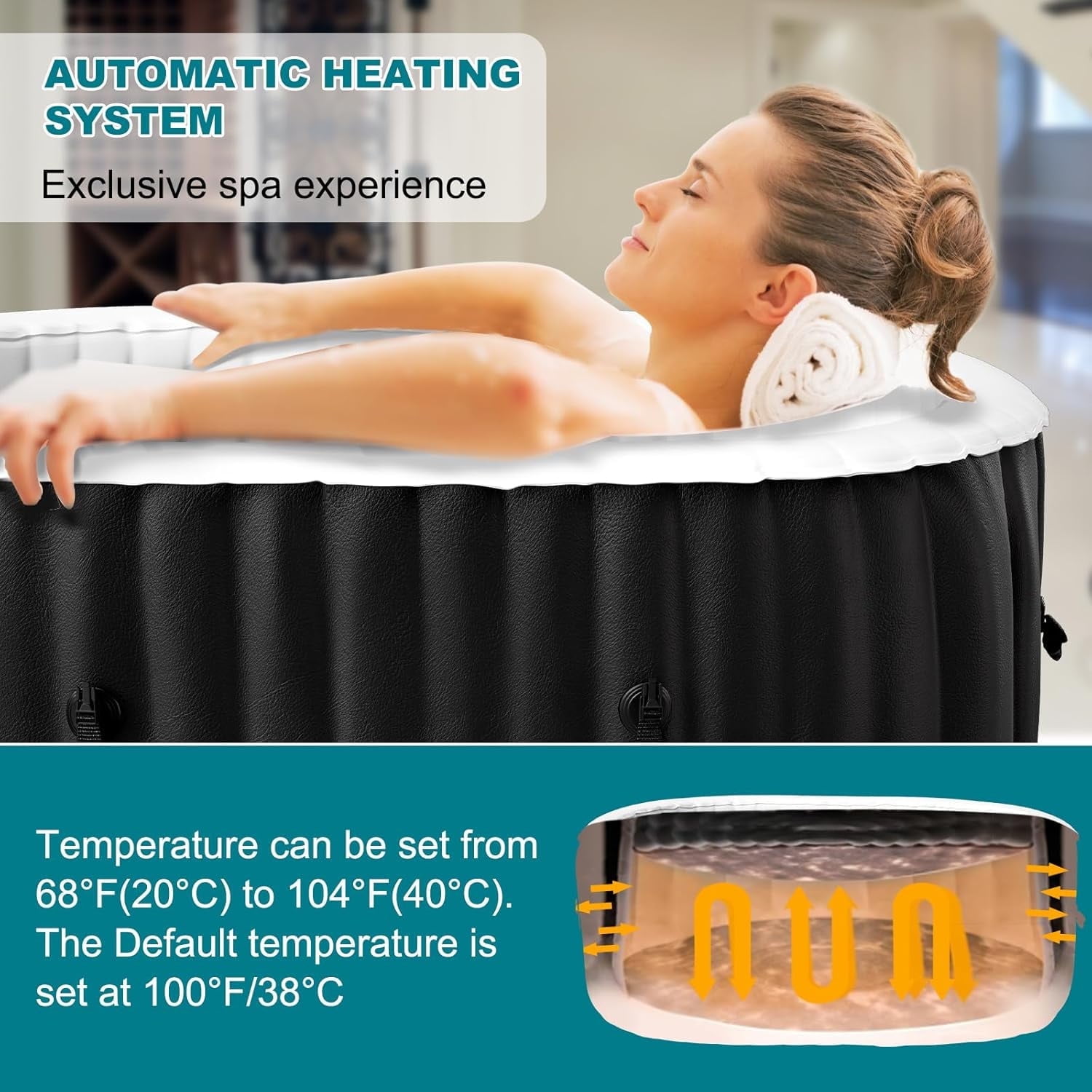 Lilypelle Inflatable Hot Tub, 72” X 47” X 25” Portable Blow Up Hot Tub for 2 Adults, Outdoor Spa with 110 Bubble Jets and Built in Heater Pump, Filter
