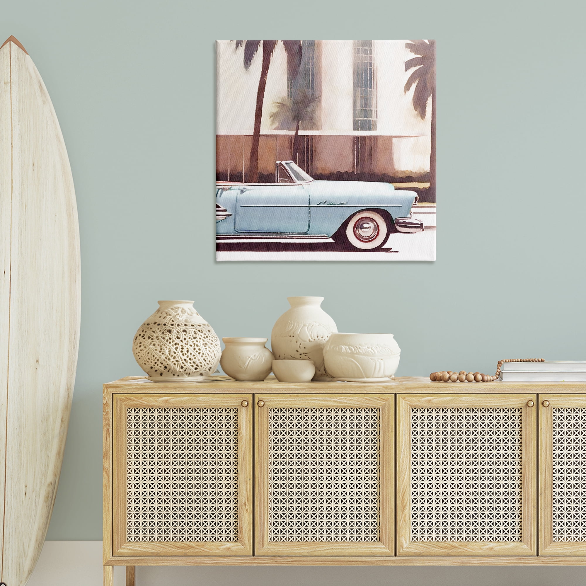 Stupell Industries Tropical Scene Classic Car Transportation Painting Wrapped Canvas Art Print Wall Art, 36 x 36