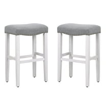 Polytrends Jameson Upholstered Polyester 29" Bar Stool with White Legs - (Set of 2) Antique White/Gray