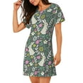 thumbnail image 2 of Yiaed Retro Bunny Floral Print Women's Loose-Fit Short Sleeve Nightgown, Soft and Comfortable Sleep Dress for Relaxation and Sleepwear, 2 of 6
