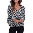 thumbnail image 3 of Women'S Long Sleeve Top Thin Pullovers V Neck - Sleeve Babydoll - Polyester Pull over Small Grid M, 3 of 9