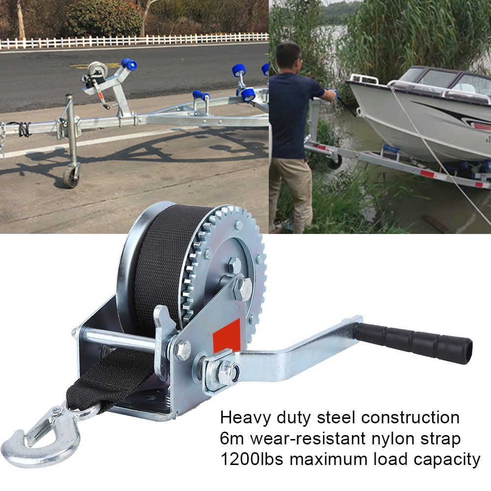 Fosa Strap Hand Winch,1200lbs Hand Winch Hand Crank 6m Nylon Strap Heavy Duty Winch For ATV Boat