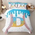 thumbnail image 2 of meiyoeat Ice Cream Baseball Letter D Bed Spread Queen for Boys Girls, Blue Yellow Waffle Drip Queen Coverlet Set, 3-Piece, 2 of 7