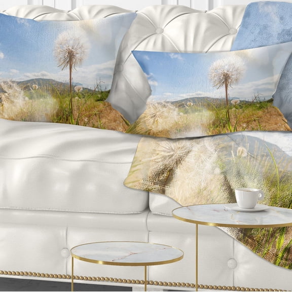 Designart Blooming Dandelion under Bright Sky - Floral Throw Pillow - 12x20