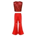 thumbnail image 2 of iEFiEL Girls Youth Two-piece Stage Performance Outfit Shiny Sequins Vest with Flare Pants Set Jazz Hip Hop Dancewear Red 12-13, 2 of 5