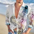 thumbnail image 1 of Camisa de hombre de moda con solapa y manga larga, informal, estilo callejero, con calavera y rosa, primavera y verano, talla grande, estilo nuevo y popular 2024, 1 of 6
