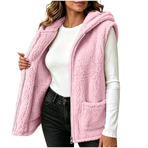 Winter Jacket Women Baeitkot Sleeveless Hooded Fleece Vest with Pockets for Winter Layering Daily Wear Pink S