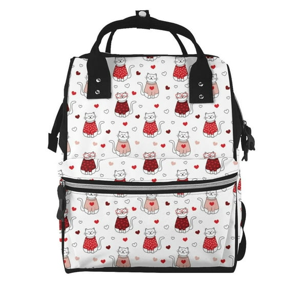 Fuzoiu cute cat hearts Print Diaper Bag Backpack,Baby Essentials Travel Tote,Multi function Waterproof Diaper Bag, Travel Essentials Baby Bag - Unisex