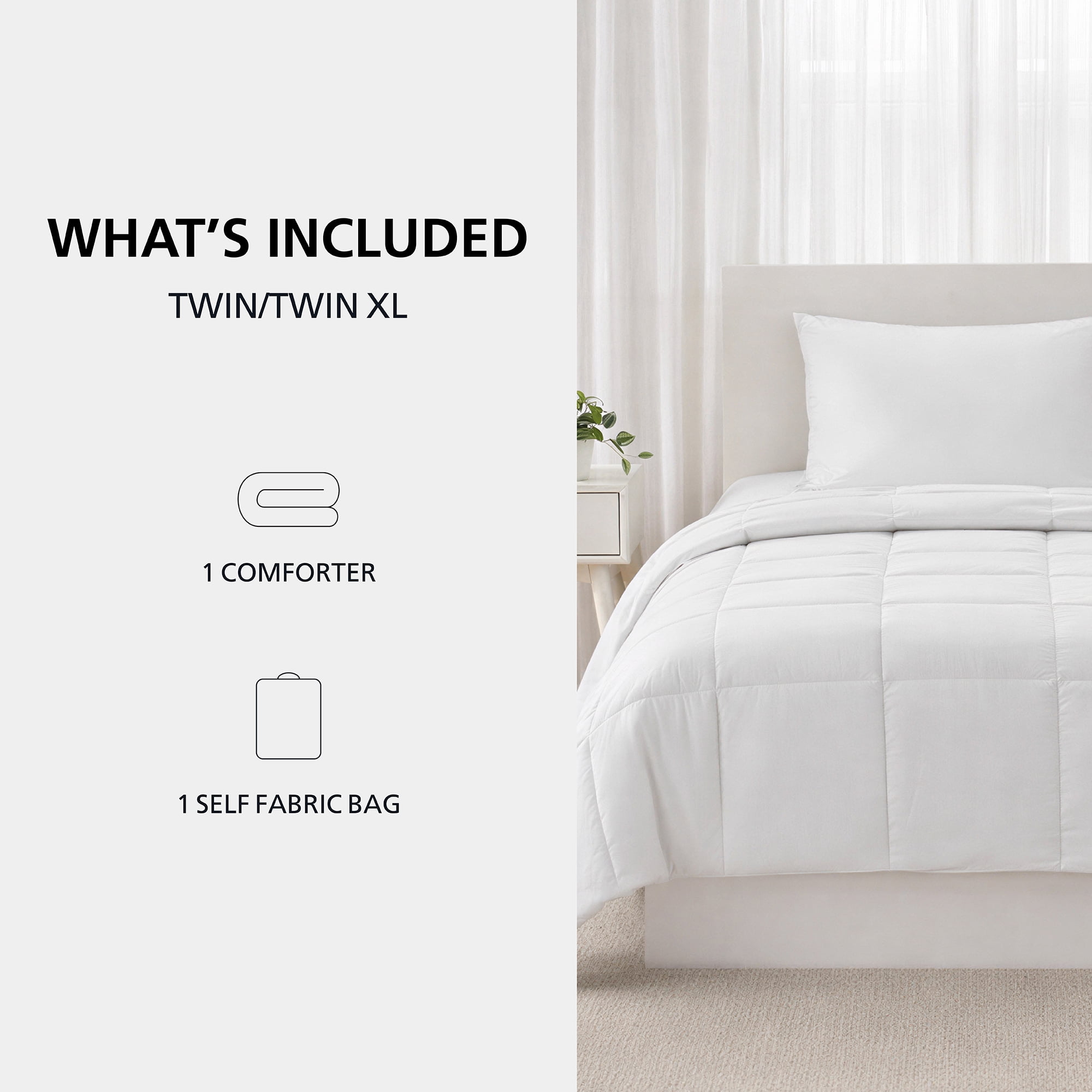 Mainstays Twin/Twin XL Comforter, Down Alternative, All-Season, White
