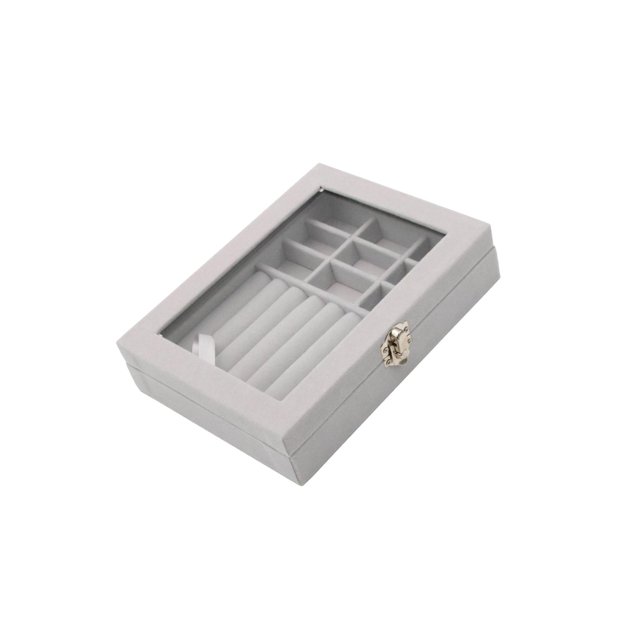 kurtrusly Stackable Jewelry Tray Multipurpose Portable Velvet for Rings Earring Bangle Gray 7.87 Inchx5.91 Inchx1.89 Inch 1Set