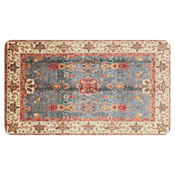 Retro Door Mat, 17 X 30 Inch Bohemian Vintage Orange Carpet Welcome Doormat Decorative Home Floor Mat, Non Slip Rubber Back and Strong Water Absorption for Outdoor Indoor Entrance Decor