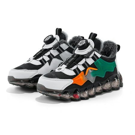 

Boys Warm Sports Shoes Fur Lining Waterproof Wear Resistant Rotary Buttons Winter Running Shoes Fashion Outdoor Cotton Shoes
