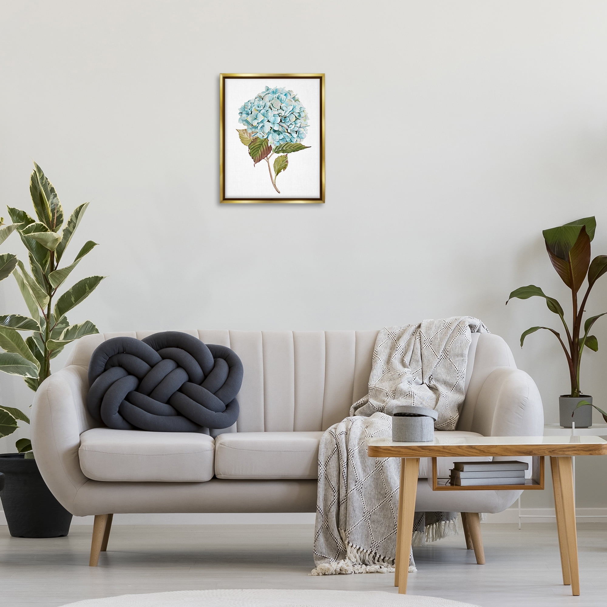 Stupell Industries Simple Hydrangea Bud Botanical & Floral Painting Gold Floater Framed Art Print Wall Art, 17 x 21