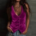 thumbnail image 2 of VEKDONE Women's Velvet Vest Deep V Neck Elegant Button Down Vest Summer Sleeveless Y2K Waistcoat Slim Fit Tunic Tops Hot Pink L, 2 of 7
