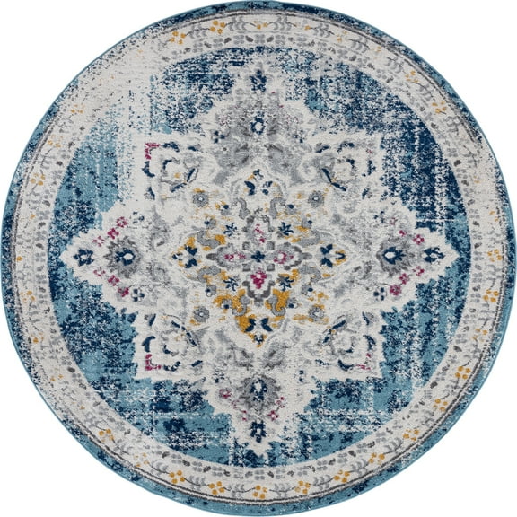 Tayse Diamond Area Rug DIA1800 Traditional Blue Vintage Bulbs 7' 10 x 7' 10" Round