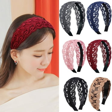 harmtty Headband Anti- with Teeth Elegant Wide High Toughness Stable Fixing Hair Accessories Delicate Lace Embroidery Women Hairband for Party,Black