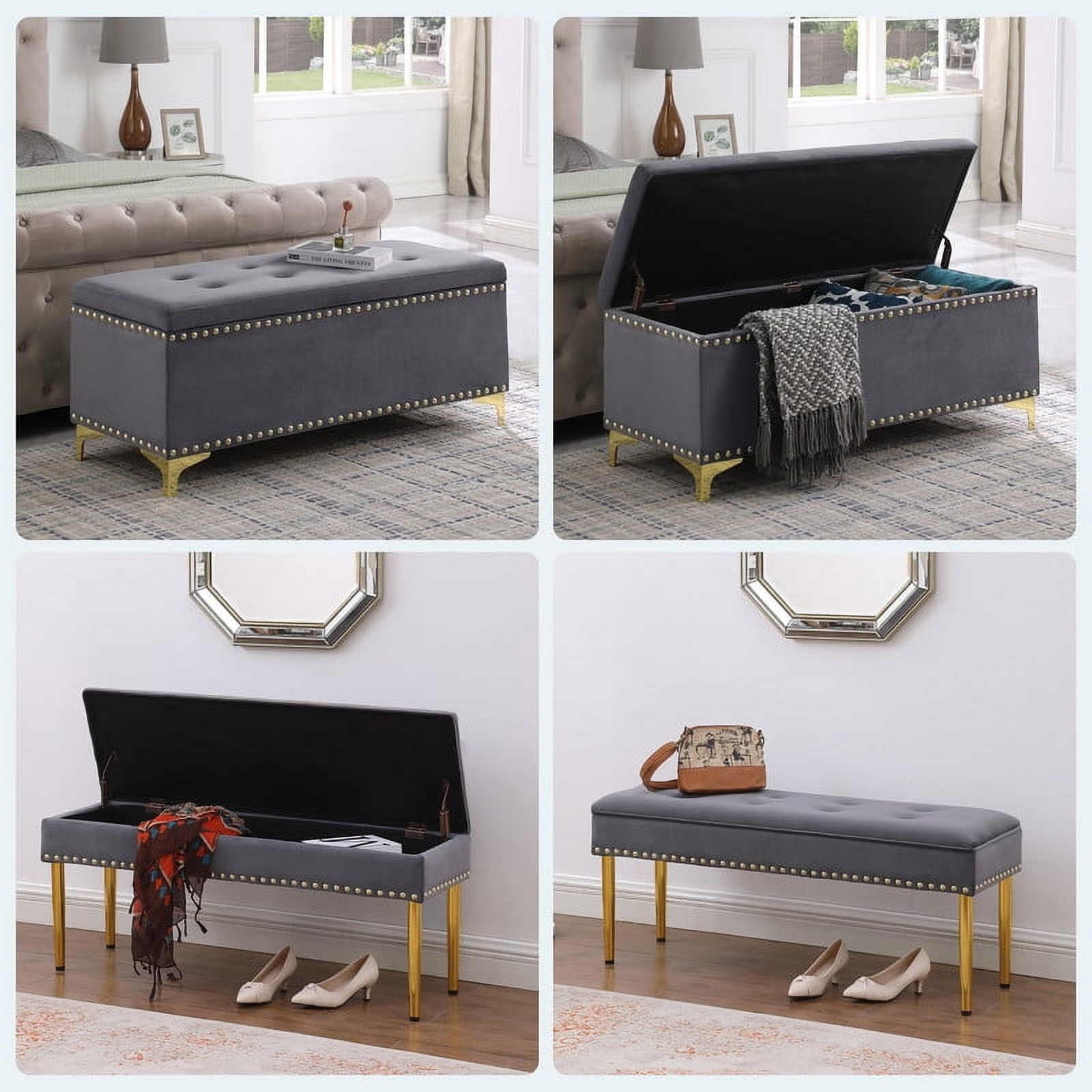Aukfa 2-in-1 48 Inches Storage Ottoman Benches Set, Upholstered Storage Chest, Footrest for Living Room, Bedroom, Entryway, Dark Gray