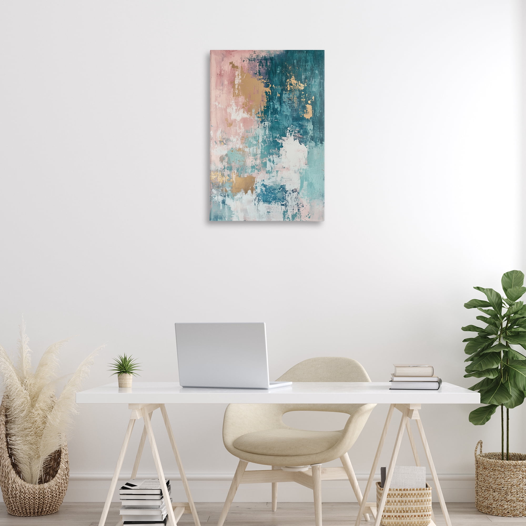 Stupell Industries Teal Green Gold Abstract Abstract Painting Wrapped Canvas Art Print Wall Art, 20 x 30