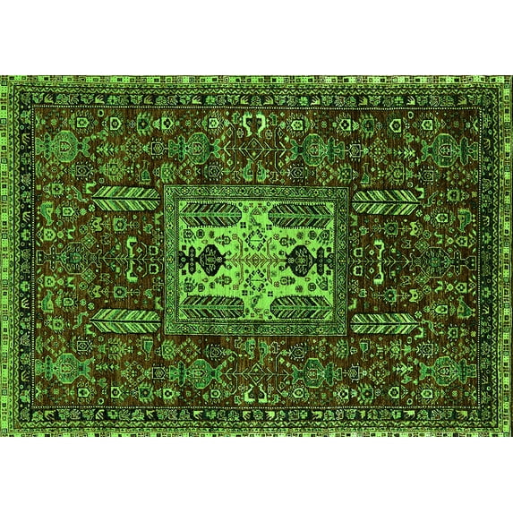 Ahgly Company Indoor Rectangle Oriental Green Industrial Area Rugs, 2' x 4'