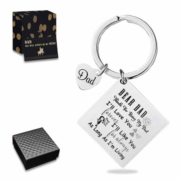 Dad Keychain Father’s Day Gifts from Son Daughter Square Keyring Birthday Christmas Gifts for Papa Daddy - Dear Dad Silver 01